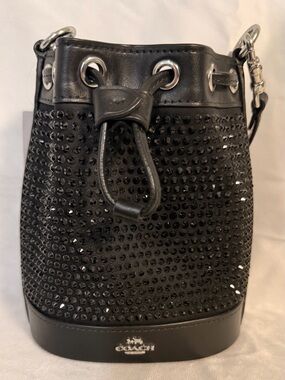 Coach Black Crystal-Stud Mini Drawstring Bucket Bag